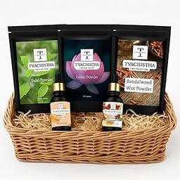 Tvachistha Natural Luxury Collection Gift Hamper | Natural Skin & Hair Care Gift Set | Herbal Powders & Essential Oils | For Women & Men | Handmade Gifting Box-image-71