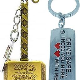 Combo of Thor Hammer Keychain & Drive Safe Keychain | Multicolor | Pack of 2 Keychains-51