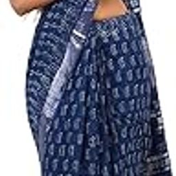 Women Gaurangi Indigo Print Linen Saree With Blouse Piece-image-22