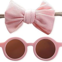 Polka Tots Solid Bow Headband and Sunglass Set With Set of 5 Embellishments - Pink-image-91