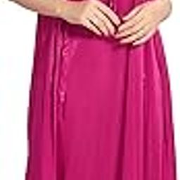Women's Satin Solid Maxi Length Nighty with Robe (Free Size) (Pack of 2)-48