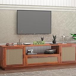 Rekha Art And Craft Sheesham Wood Tv Victoria Cabinet With Double Door | Table Unit Display Storage Rack With Shelf For Home & Office | Natural Teak Finish - 70.87X15.75X18.5 Inch-24