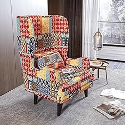 RECTART Wooden Wing Chair | Wingback Chair for Living Room one Seater Sofa | Luxury Rest Chair- 1 Seater High Density Foam, Seating and Home Decor Furniture (Marwadi Print)-picture-30