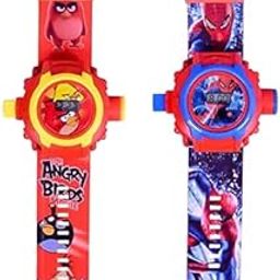 Unique Digital 24 Images Projector Wrist Watch Cartoon Grid Projector Toy for Boys & Girls Kids - Orange and Red Watch Pack of 2-24