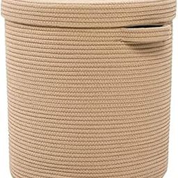 BRISHTl 12" X 12" X 14" Large Storage Basket With Lid, Cotton Rope Storage Baskets, Laundry Hamper, Brown Stiches With Cover-24