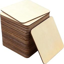 Curious Button Set of 40 Pcs 4 Inch Square Shape Round Corner, Unfinished Laser Engraving Carving Blank Wood Pieces for Painting, Coasters, DIY Arts Craft Project, Staining and Decorations-29