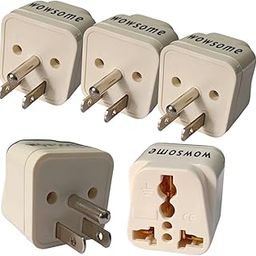 Wowsome India to US Converter Plug Type-B 3 Pin Travel Adapter for Convert Indian Plug to USA, Canada and Japan Power Socket - 10A 250V - Pack of 5, White-53