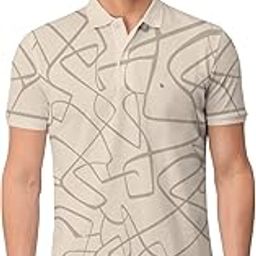 Beige Trendy Printed Half Sleeve Polo T-shirt for Mens-image-61