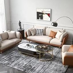 Fine Wood Art - Velvet Multicolour Sofa with Metal Legs, Living Room Couch with Cushions, Bedroom and Office Seating (Beige Velvet & Brown Letherette, 3+2+1 Seater)-image-57