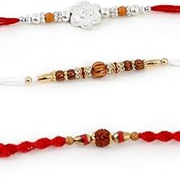 Designer OM and Rudraksha 3 Rakhi Combo-image-51