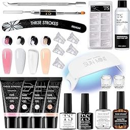 THR3E STROKES TOXIC FREE Poly Nail Gel Extension Kit for Builder Gel, UV Nail Art Kit, Nail Extension Set, Glue-Free Manicure and Pedicure Set (20 Items in Set)(RUBY KIT) .-24