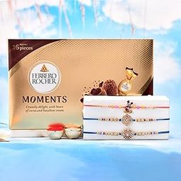 CraftVatika Rakhi Gift for Brother Kids with Chocolates Gift Combo - Evil Eye Rakhi Set of 3 with Chocolates and Roli Chawal Tika - Cartoon Rakhi for Baby Kids Brother - Rakhi with Ferraro Moments Chocolate-image-45