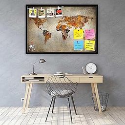 ArtzFolio Photo of Grunge Map of The World Printed Bulletin Board Landscape Notice Pin Board Soft Board | Black Frame 23.6inch x 16inch (59.9cms x 40.6cms)-7