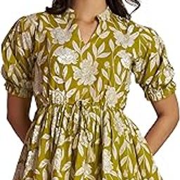 Floral Print Mandarin Collar Puff Sleeve Cotton Peplum Top-31