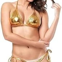 Women's Gold Metallic Two-Piece Swimwear Set, Adjustable Tie Design, S to XL-image-74