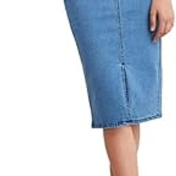 High-Waisted Washed Denim Midi Skirt with Front Slit for Casual and Chic Street Style-image-34