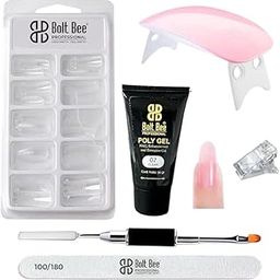 Poly Nail Extension Gel Kit for Builder Gel UV Nail Art Kit Nail Extension Set(1 Polygel Tube, 100 Clear Nails +1Buffer+2 Dual Ended Spatula + Nail Art Brush & Poly Nail Clips + Mini UV Lamp) (clear)-50