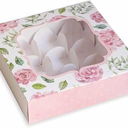 chic a choc Chocolate/Ladoo Box for 9 Cavity Packing - Pink Floral (PACK of 8) / Truffles, Mithai, 4 Brownies. Slider Tray Box-image-38