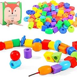 KUTOI Plastic Lacing Beads for Kids with Fun Shapes, Long String, and Brilliant Colors, Educational Occupational Therapy Toys-Fine Motor Toys，Montessori Toys for 3 Year Old and Above（70 pcs）-25