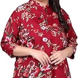 Women's Plus Size Floral Printed Casual Long Tunic Tops (2XL to 7XL)-19