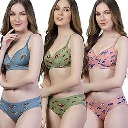 Bra Panty Set Sexy Lingerie Set for Women Pack of 3 Green-image-89