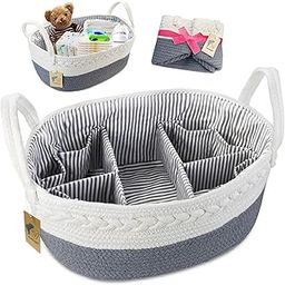 Baby Diaper Caddy Organizer - Extra Large Nappy Caddy Rope Nursery Storage Bin - Baby Shower Gift Basket with 8 Pockets, 5 Compartments and 2 Removable Dividers-picture-11