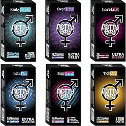 NOTTY BOY Mixed Collection Variety Pack - 4in1, 1500 Dots, Over Time, Contour, Heavy Ribbed, Extra Lubricated and Ultra Thin Condoms - 60 Count-61