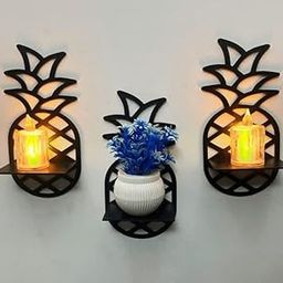 Decorative Pineapple Wall Shelf Set, Black Metal Wall Mount Sconces with LED Candle Holders, 3-Piece Wall Decor-image-11