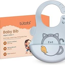 tütots Silicone Baby Bib, BPA Free, Stain Resistant with Food Catcher, Dinosaur Design, Snap Button Lock-picture-13