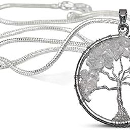 Natural Clear Quartz Pendant Tree of Life Crystal Stone Pendant Locket with Metal Chain Size 35-40 mm-image-92