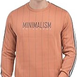 Men's Rust Striped Round Neck Sweatshirt-image-42