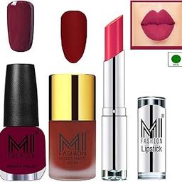 MI Fashion Nail Polish and Lipstick Combo - Red Matte,Deep Red Shine and Magenta-30