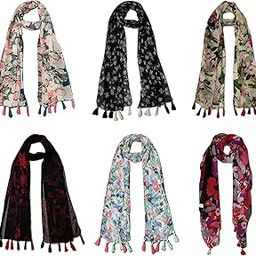 Women's Printed designer Chiffon stoles Multicoloured Pack of 6 (S148)-image-70