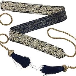 Women's Navy Blue Color Velvet Kamarband (Bridal Belt) with Embroidery And Handmade Heavy Zarkhan Diamond Stone Kundan(Adjustable) width 4cm /Waist Hip Belt/Lehnga Belts/saree belt-image-73