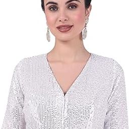 Cotton Women's V Neck Sequin Readymade Saree With Elbow Length Sleeves Blouse-image-5