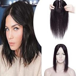Miss Lirenn® Women's Synthetic Middle Part Hair Topper 4" x 4" Silk Base 4 Clip in Straight Hair Extension for Thinning Hair, Black Color-image-34