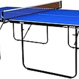 STAG WITH DEVICE Iconic Outdoor Table Tennis Table,Outdoor Compact Size T.T Table with Quick Assembly,Space Saving 16Mm Thickness Table Set - (1 Table Top Cover,2 Tt Rackets,6 Balls,1 Clamp Net)-Blue-1