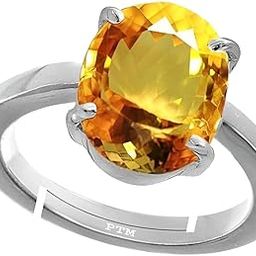 Natural Citrine/Sunehla 3.25 Ratti to 10.25 Ratti or 3 Carat to 9.5 Carat Astrological Certified Gemstone Sterling Silver/bis Hallmark Adjustable Ring for Men & Women-image-30