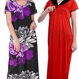 New Satin Designcolor Nightdress Nighty for Women & Girls- Pack of 2-image-82