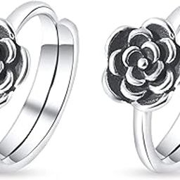 925 Sterling Silver Rosette Charm Adjustable Toe Ring-image-1