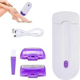 Electric Hair Removal Device, Rechargeable Painless Hair Remover with Exfoliating Head, White and Purple-image-93