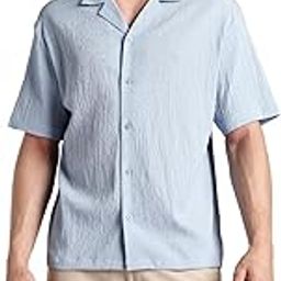 Men's Solid Textured Relaxed Fit Shirt - Half Sleeves | Cuban Collar | Comfortable Fit | Summer Shirts-image-25