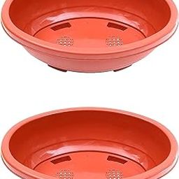 Green Paradise Plastic Bonsai Flower Pot Terracotta Color oval shape 12 Inches 2 Pieces-image-71