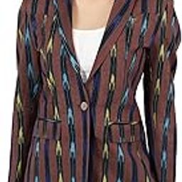 Womens Ikat Brown Cotton Blazer-18