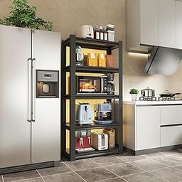 Amazon Brand - Umi 5 Tier Metal Standing Shelf Storage Rack, Kitchen Adjustable Boltless Storage Organizer Stand, Multipurpose Storage Organizer for Oven Stand Office Garage Shops (60x40x160cm) Black-image-30
