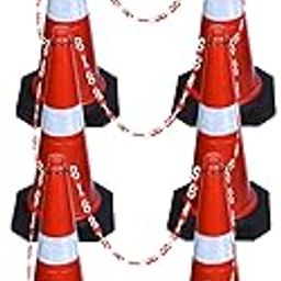 ABS INDUSTRY Safety Cones 10 Cones with 10 Meters S Hook Safety Chain and 10 Hooks Multipurpose PVC Plastic Traffic Safety Cone with Black Rubber Weighted Base and Highly Visible Reflective Collar-27