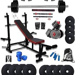 BodyFit Fitness Incline Gym Equipment Set For Home With 8In1 Gym Bench Press + 5Ft Rod, One Extension Rod, Dumble Rods, Weight Plates, Dumbbell Set, 1Kg Pvc Dumble. (50Kg Weight Plates), Black-picture-12