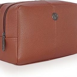 Leather Toiletry Bag For Men Women - Dopp Kit For Travel Large Toiletry Kit. Toiletries Organizer (Tan), 12.5 CM, Brown-image-0