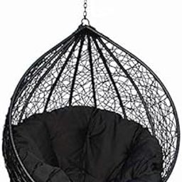Hanging Swing Chair Without Stand Include Soft Fluffy Cushion - Hammock Chair, Egg Swing Chair for Balcony, Bedroom, Garden, Outdoor, Indoor, Terrace (Black with Black Cushions)-image-41