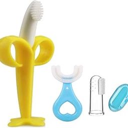 Kritiu 3-In-1 Baby Dental Care Set-U-Shape Soft Bristles Brush, Silicone Finger Manual Toothbrush, And Banana Shape Toothbrush Combo-Yellow, Set Of 3-7